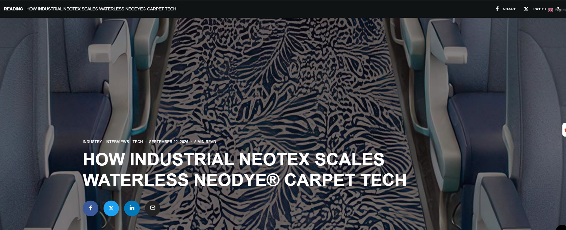 FineEngineering explores Industrial Neotex’s NeoDye® aircraft carpet technology