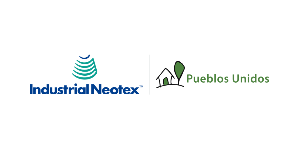 Industrial Neotex and Pueblos Unidos logos representing a partnership focused on social responsibility initiatives and workforce inclusion.